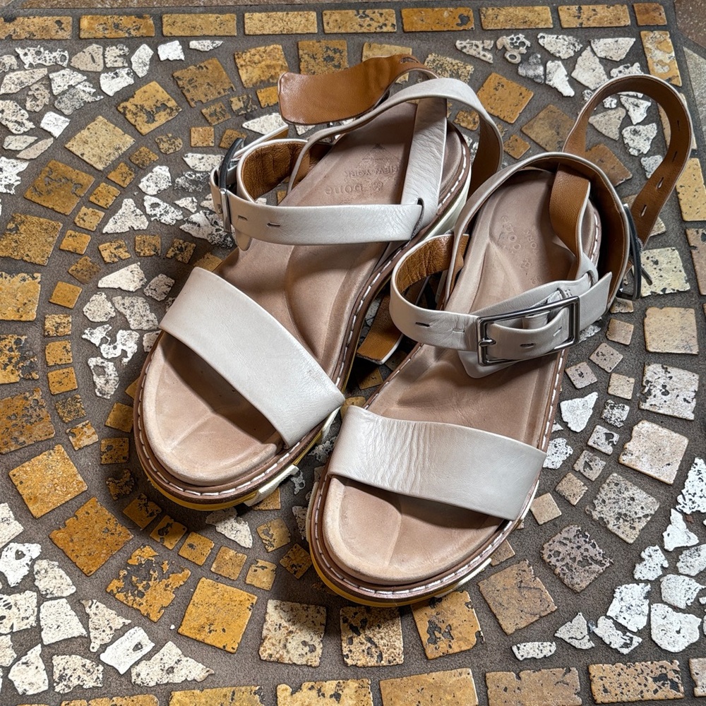 Rag & Bone Cream Leather Buckle Strap Sandals